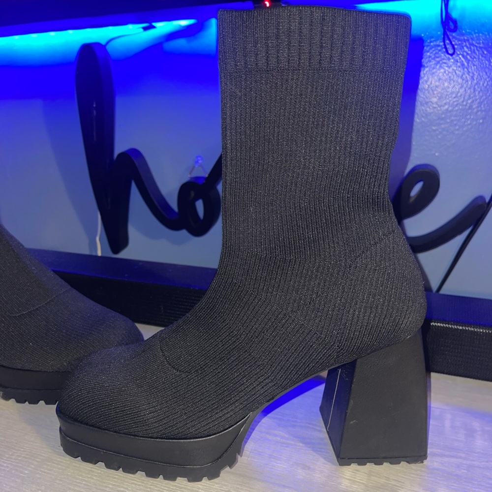 NEW black Lug-Sole Sock Booties